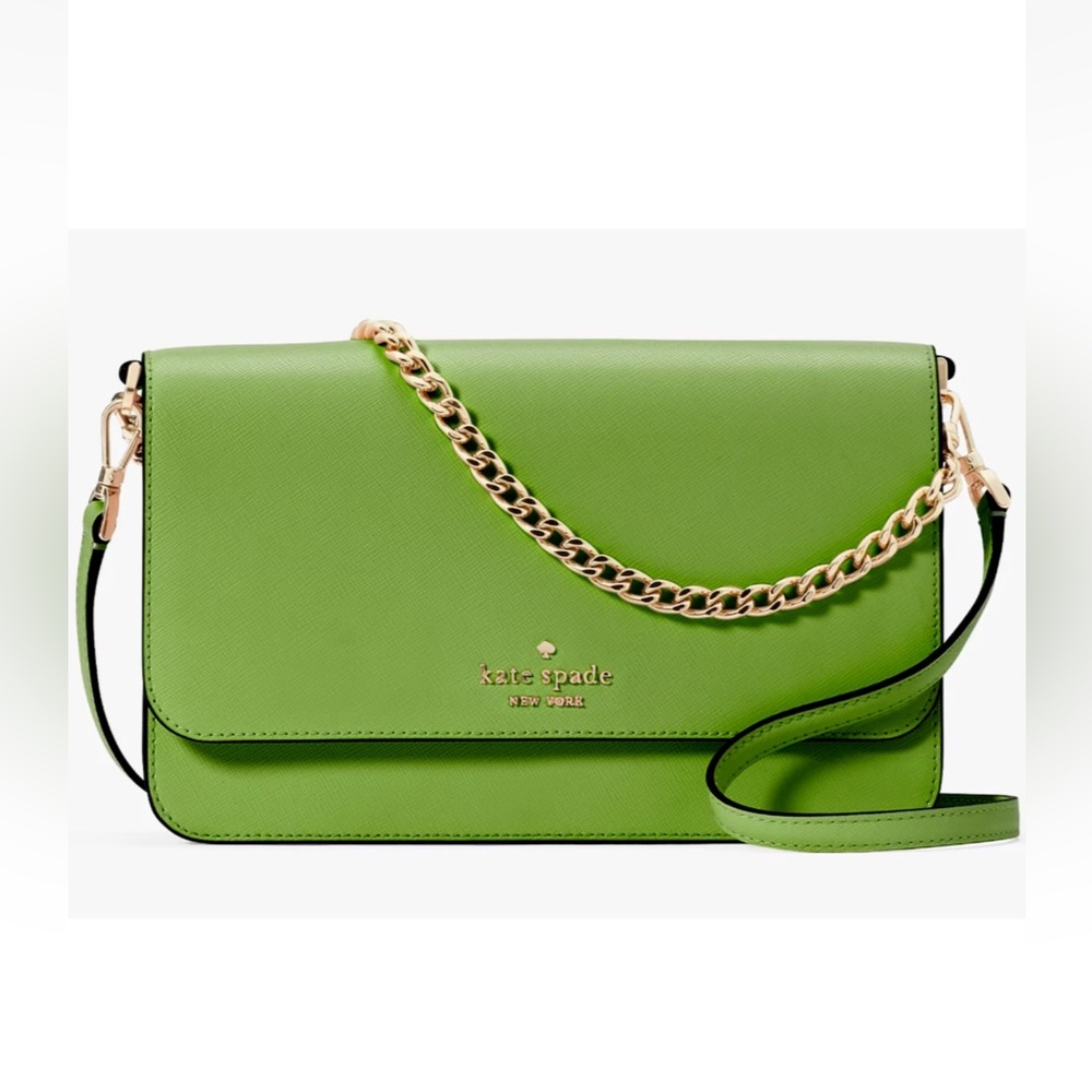 Kate Spade Madison Flap Crossbody Bag Green Leather Chain KC430 NWT Purse FS